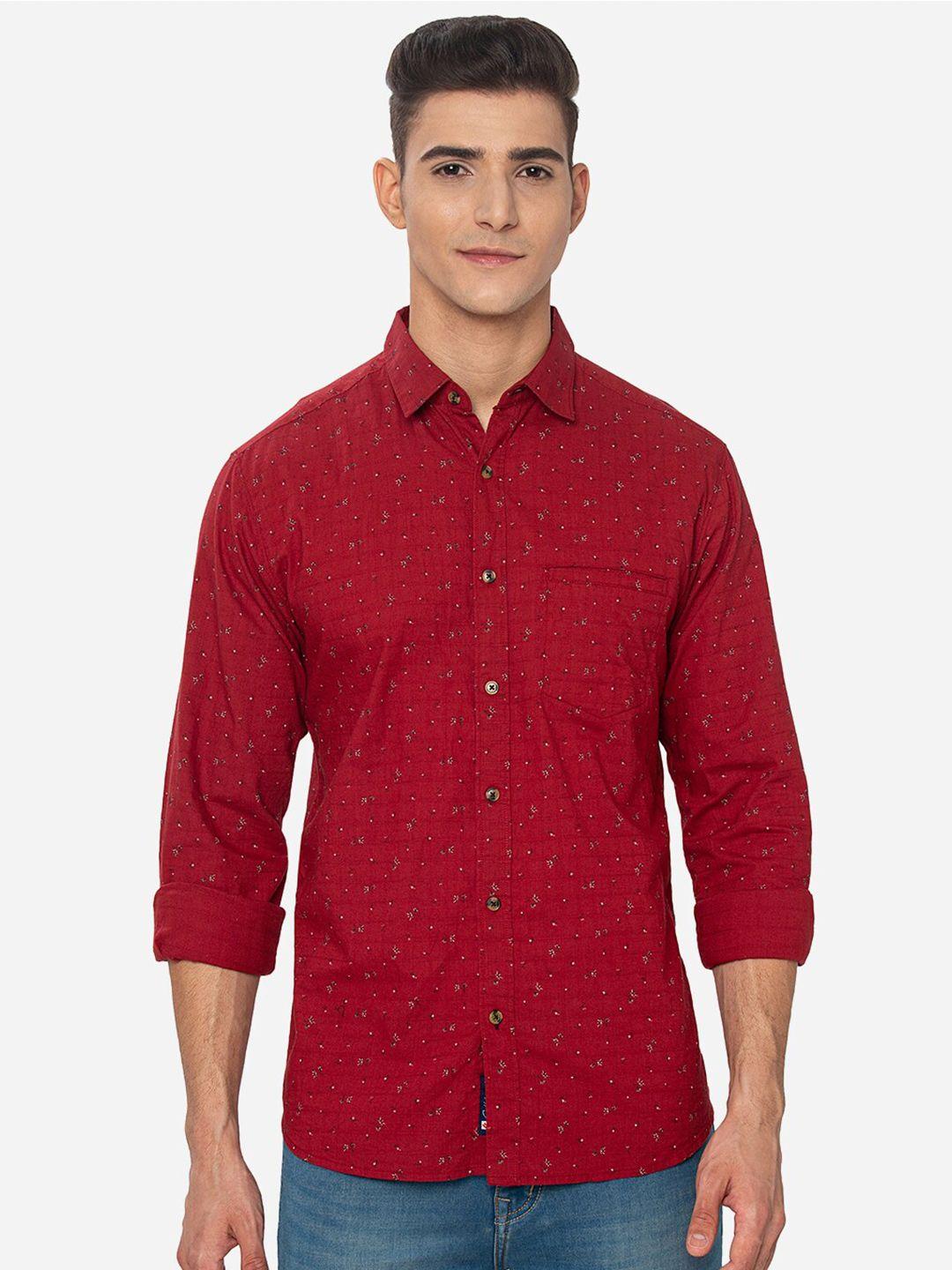 greenfibre men red slim fit printed cotton casual shirt