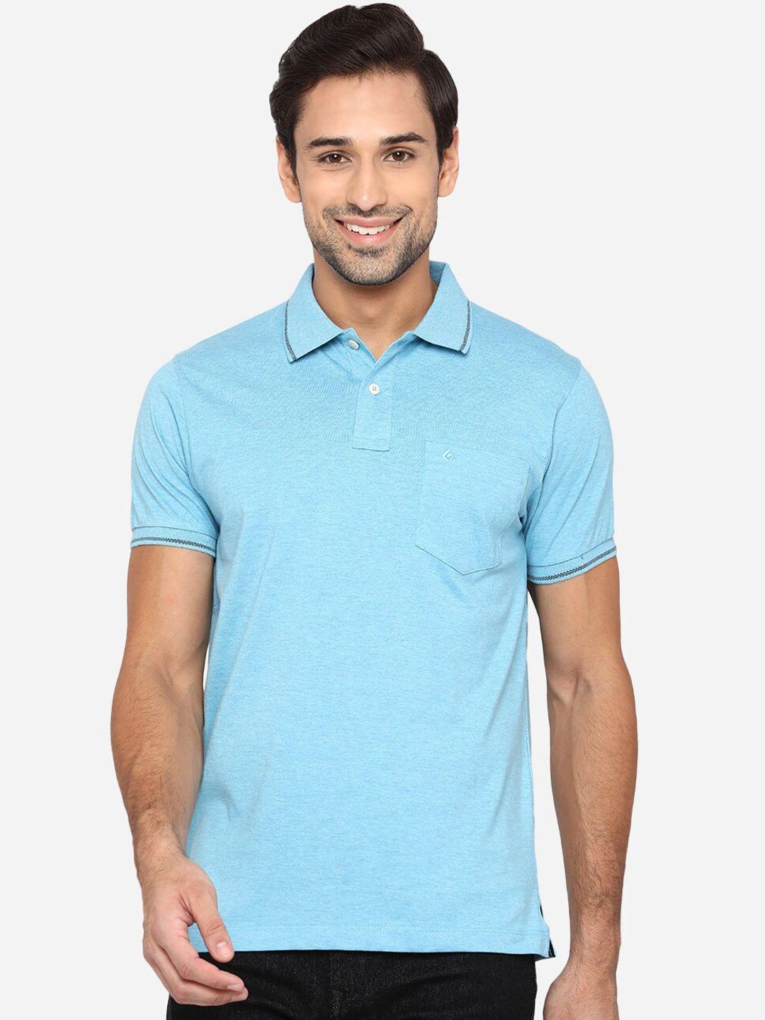 greenfibre men turquoise blue polo collar slim fit t-shirt