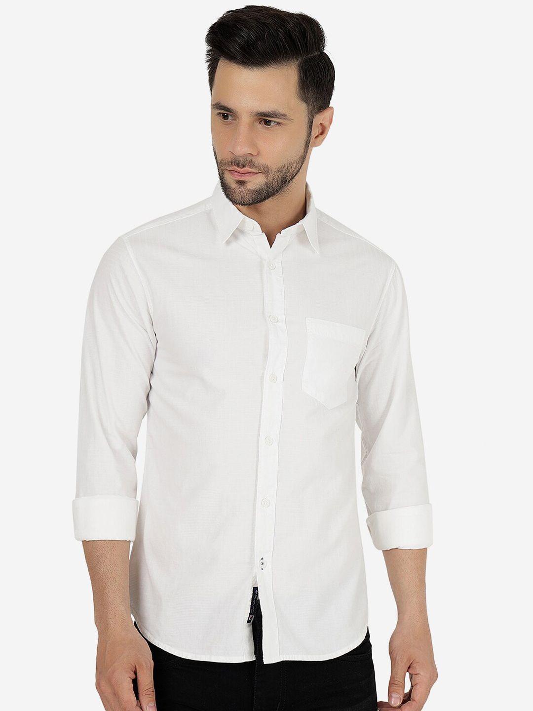 greenfibre men white slim fit opaque casual shirt