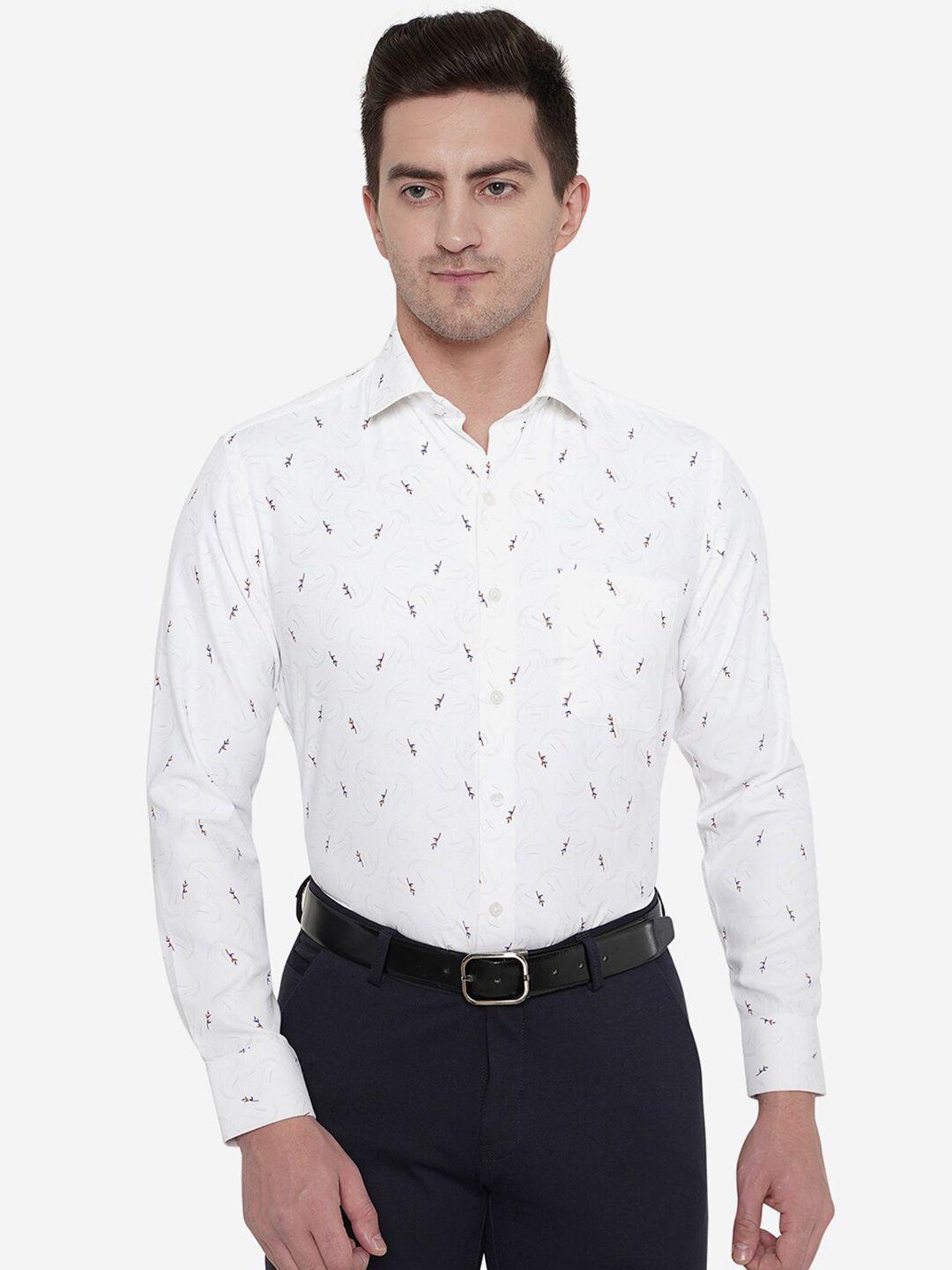 greenfibre men white slim fit printed formal shirt