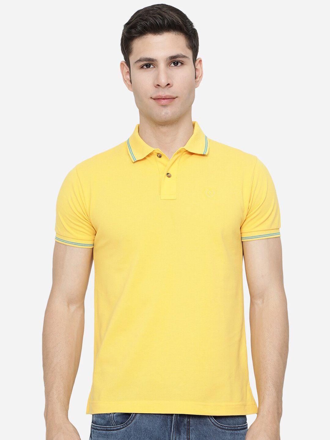 greenfibre men yellow polo collar slim fit t-shirt