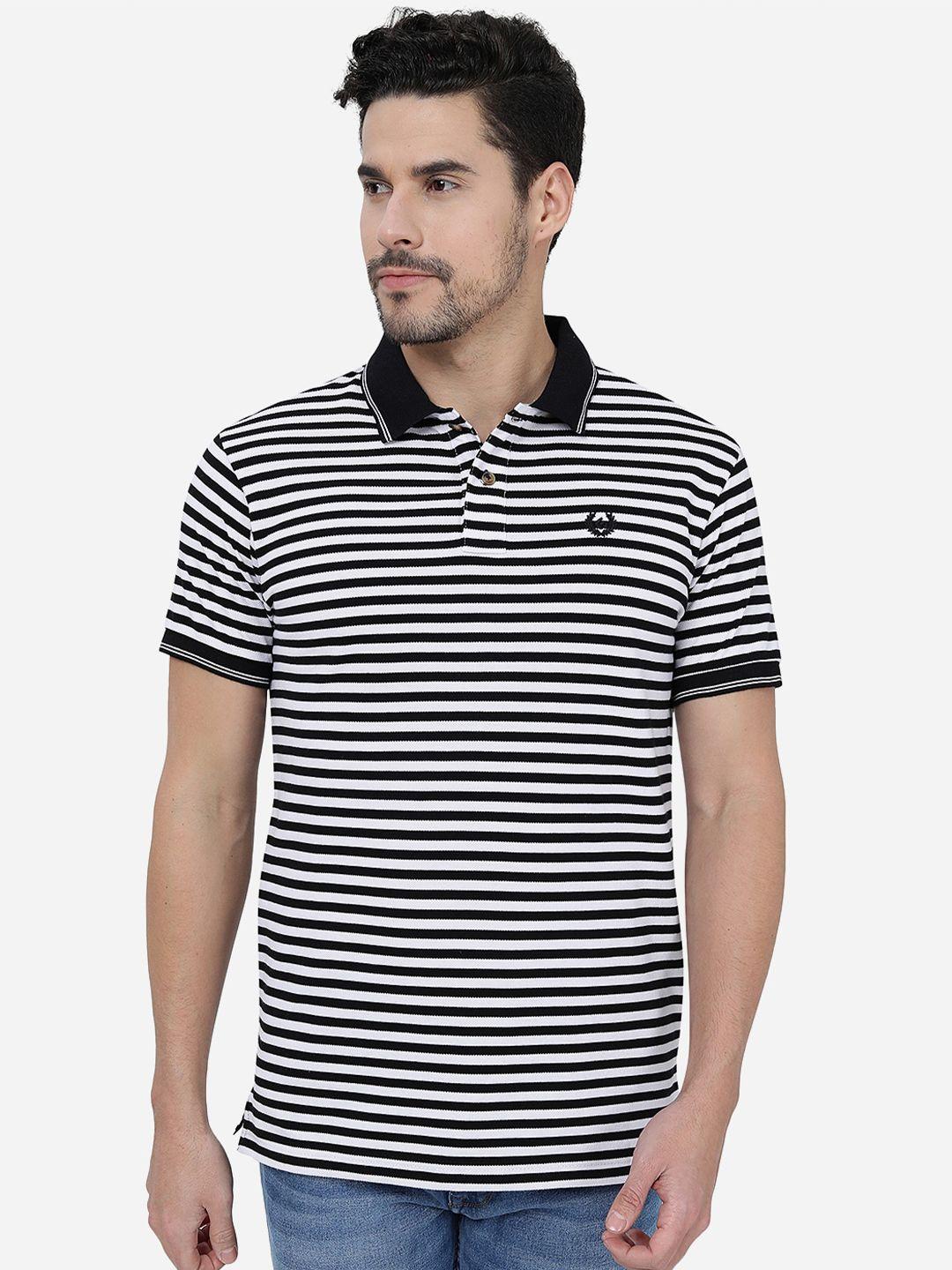 greenfibre monochrome striped polo collar cotton slim fit t-shirt