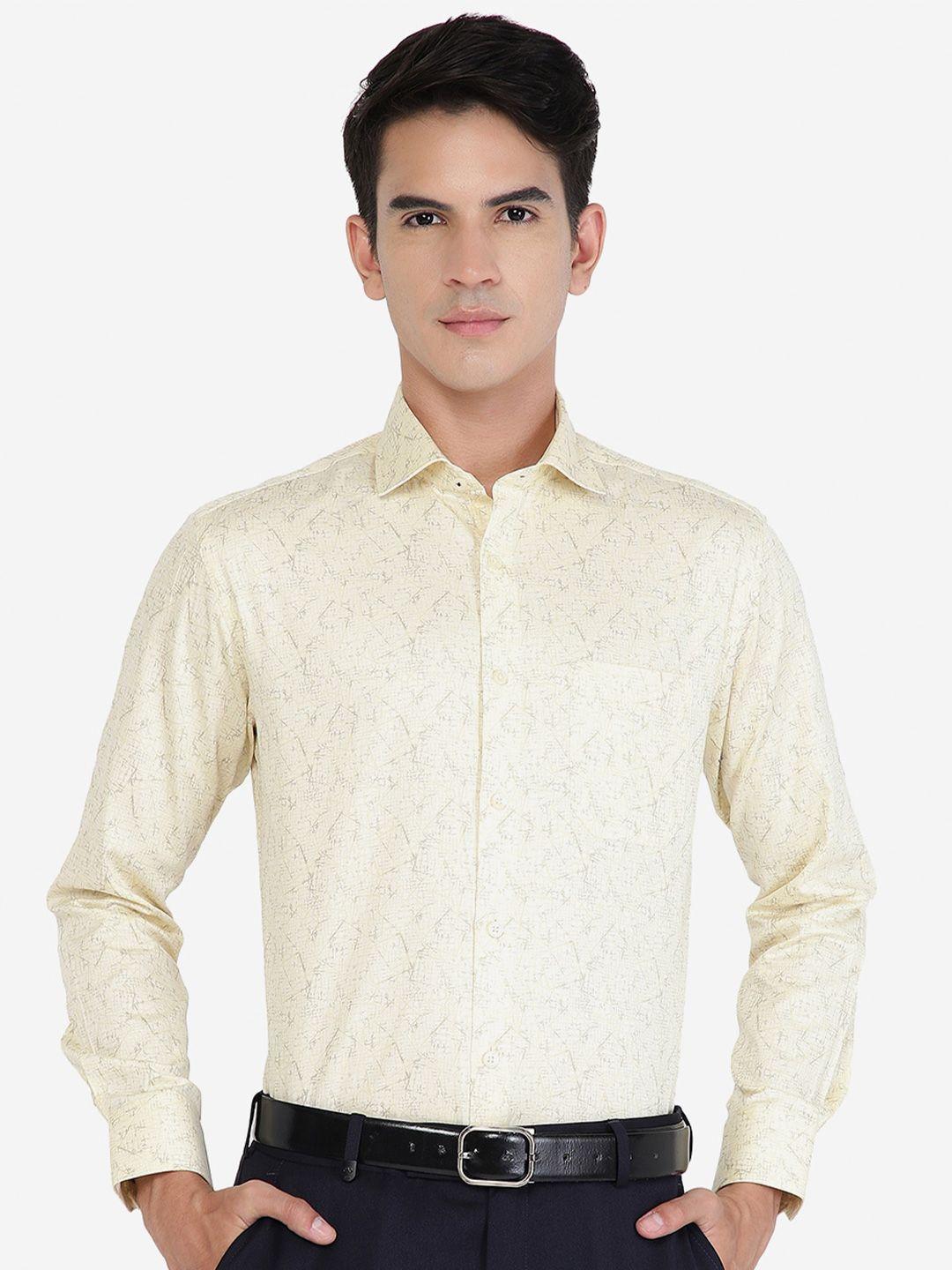 greenfibre slim fit abstract printed spread collar chest pocket cotton formal shirt