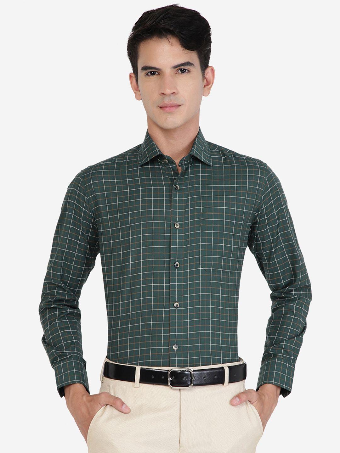 greenfibre slim fit grid tattersall checked cotton formal shirt