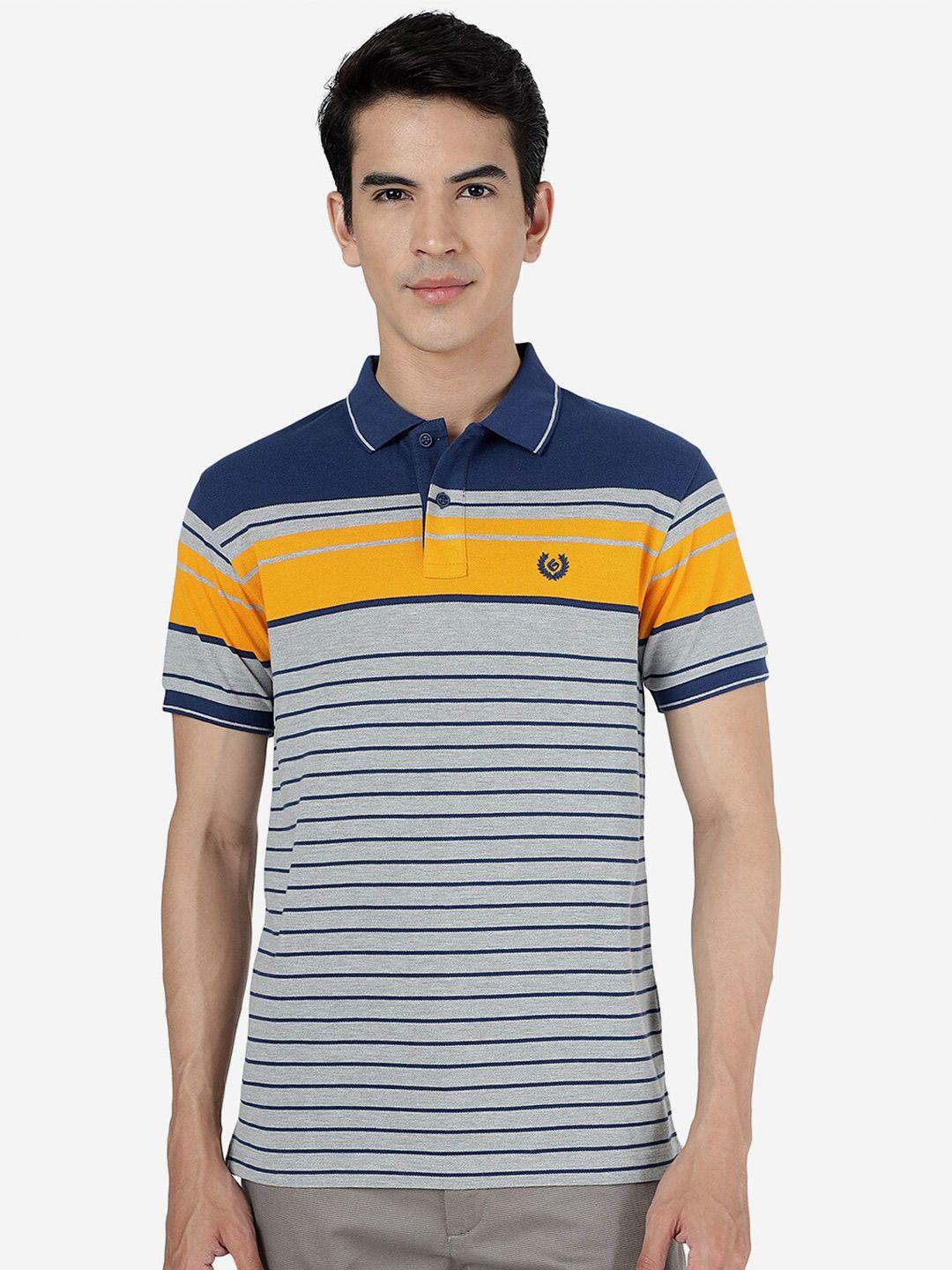 greenfibre slim fit striped polo collar short sleeve cotton t-shirt