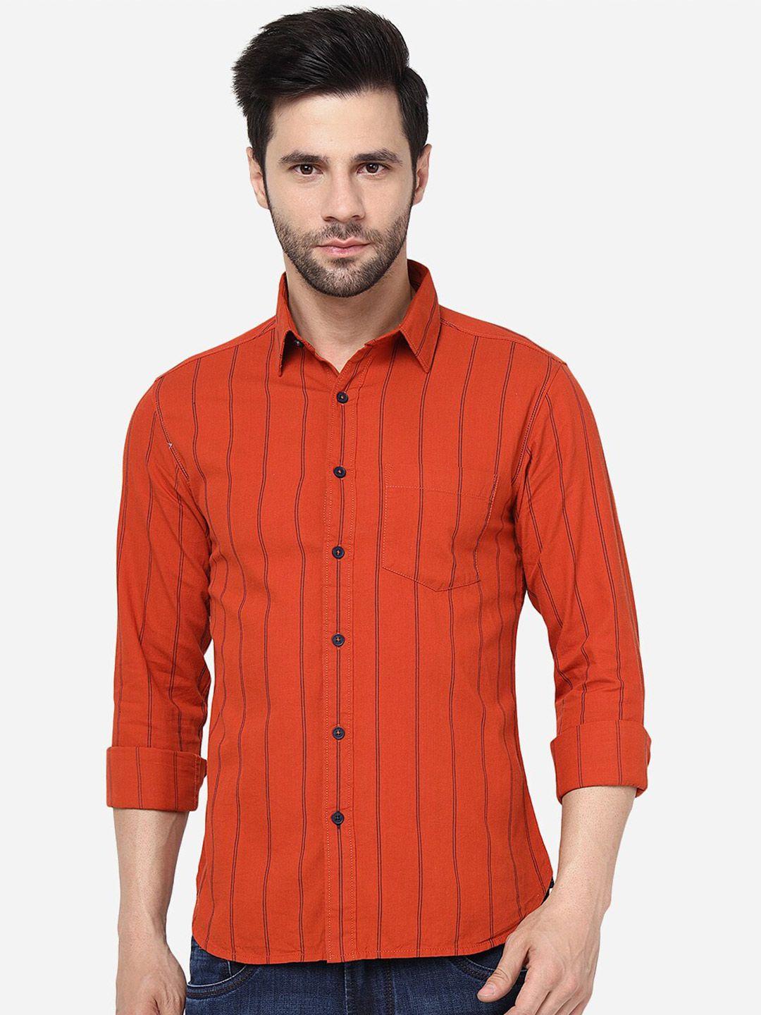 greenfibre slim fit vertical striped knitted pure cotton casual shirt