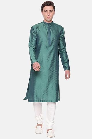 greenish blue silk jaquard kurta set