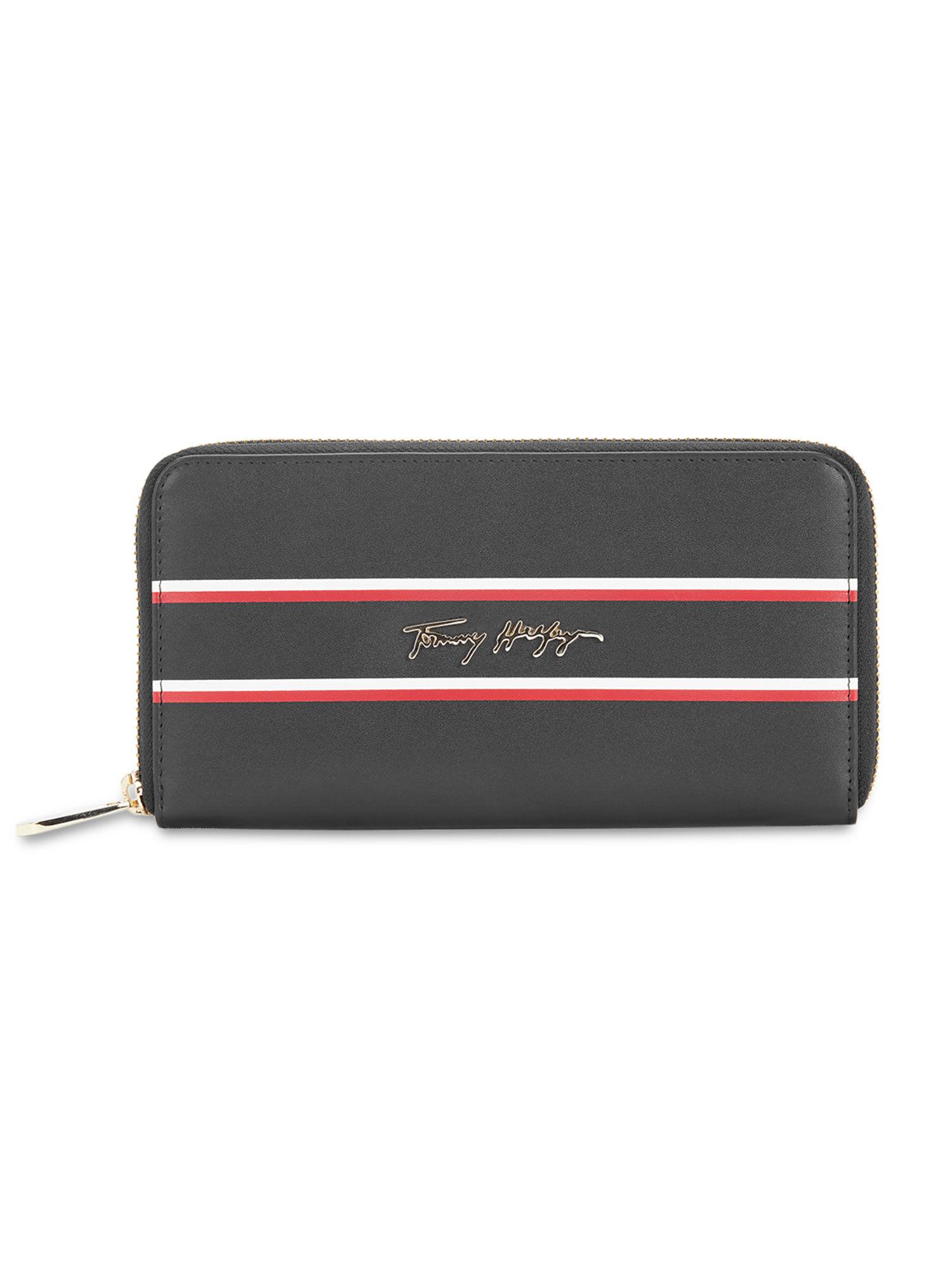 greta women leather zip around wallet - black