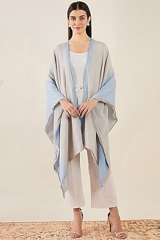 grey & sky blue ombre cashmere cape