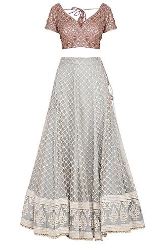 grey and pink embroidered chikankari lehenga set