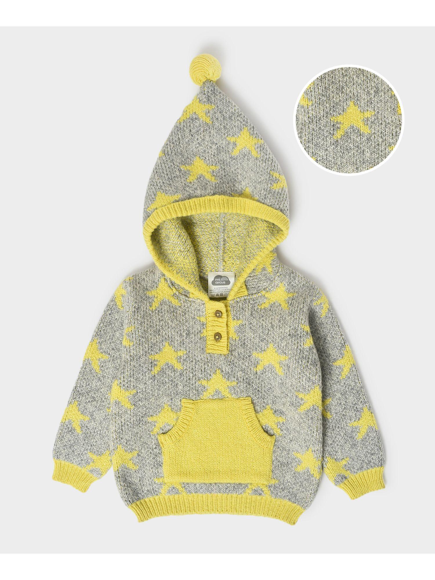 grey and yellow full sleeve hooded sweatshirt for kids