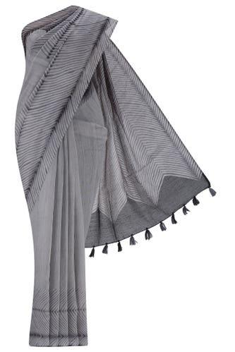 grey blended linen saree