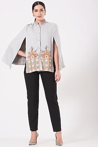 grey cape with embroidery