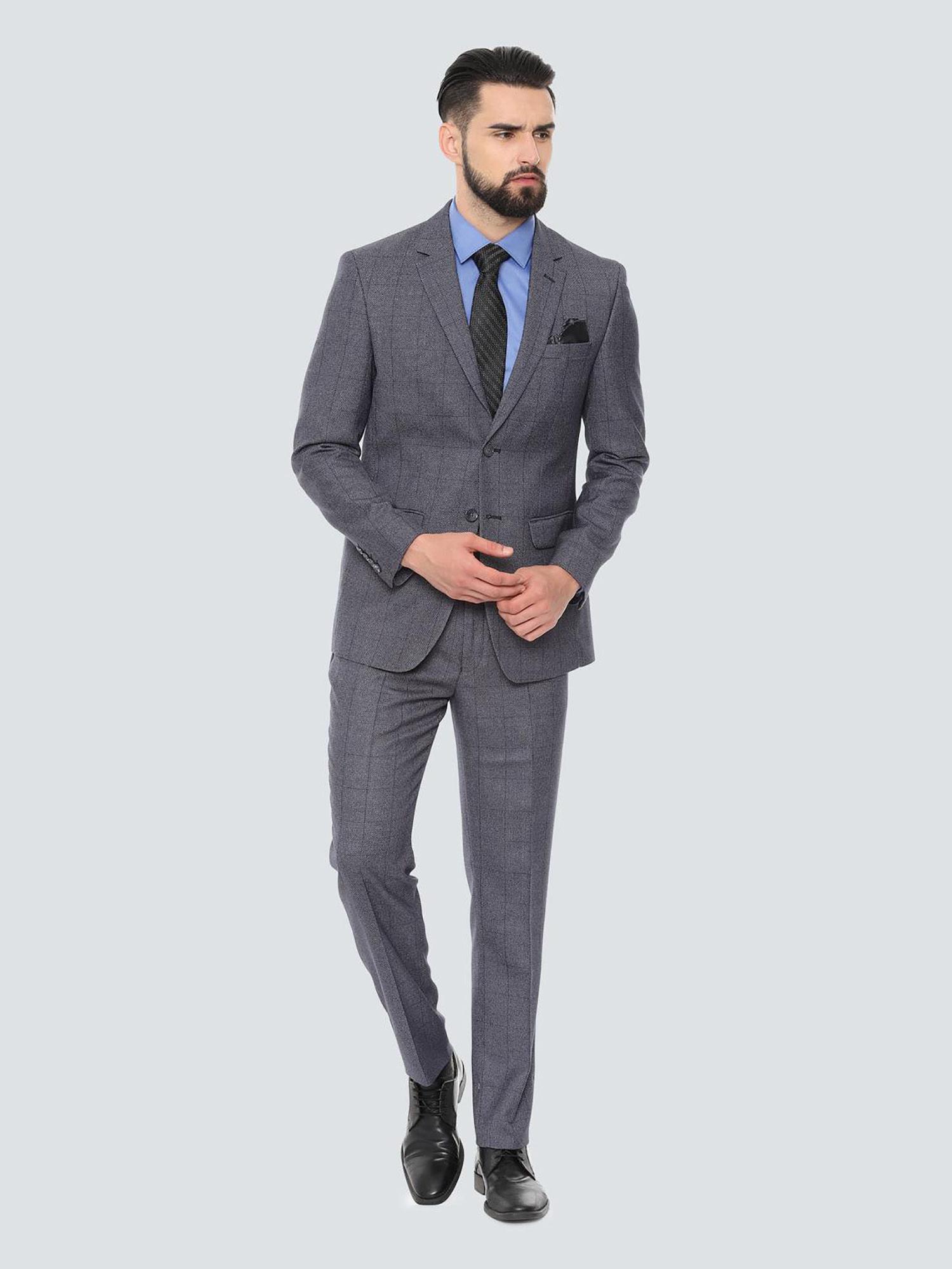 grey checks two piece suit