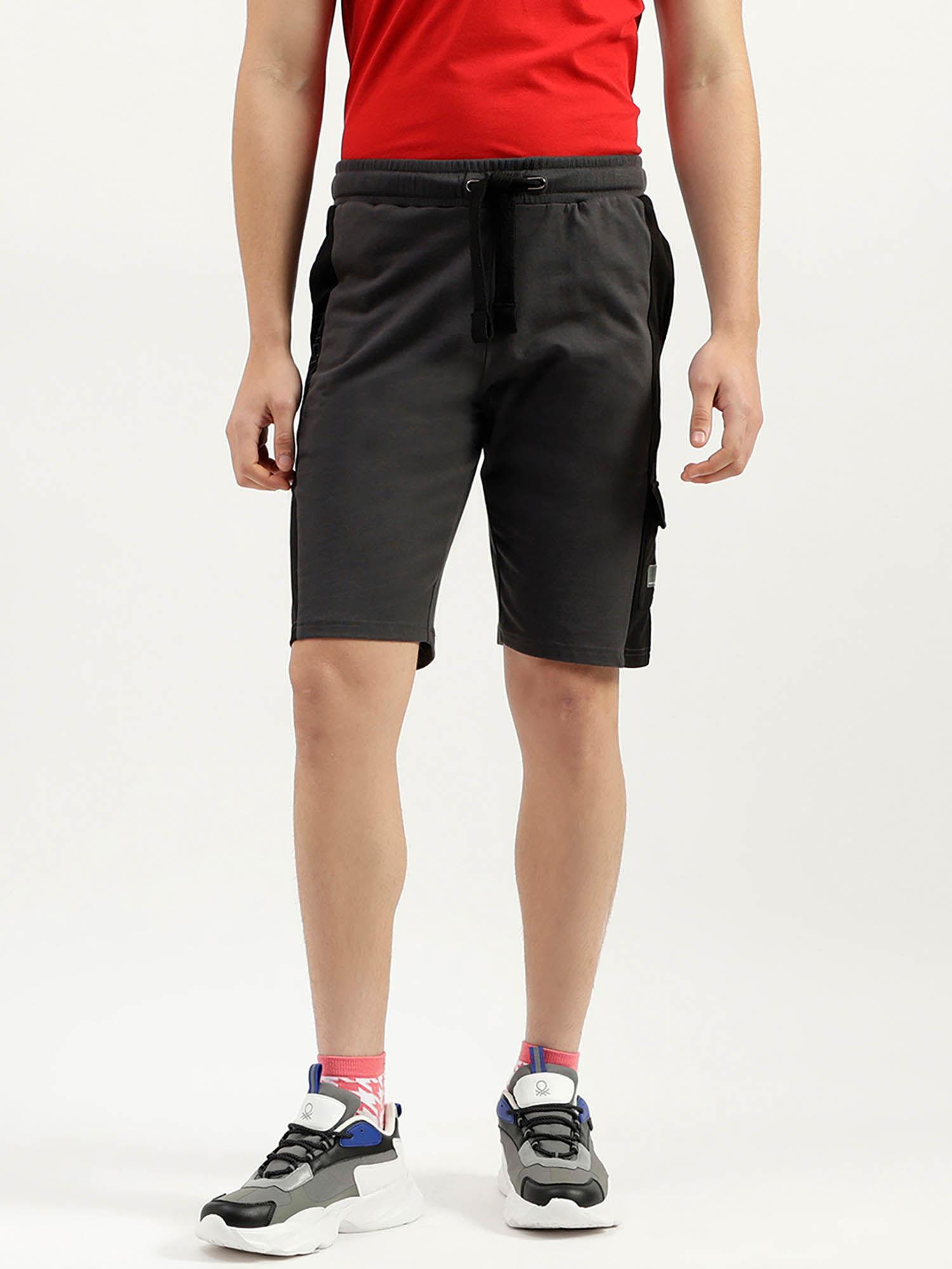 grey colorblock pattern relaxed fit shorts
