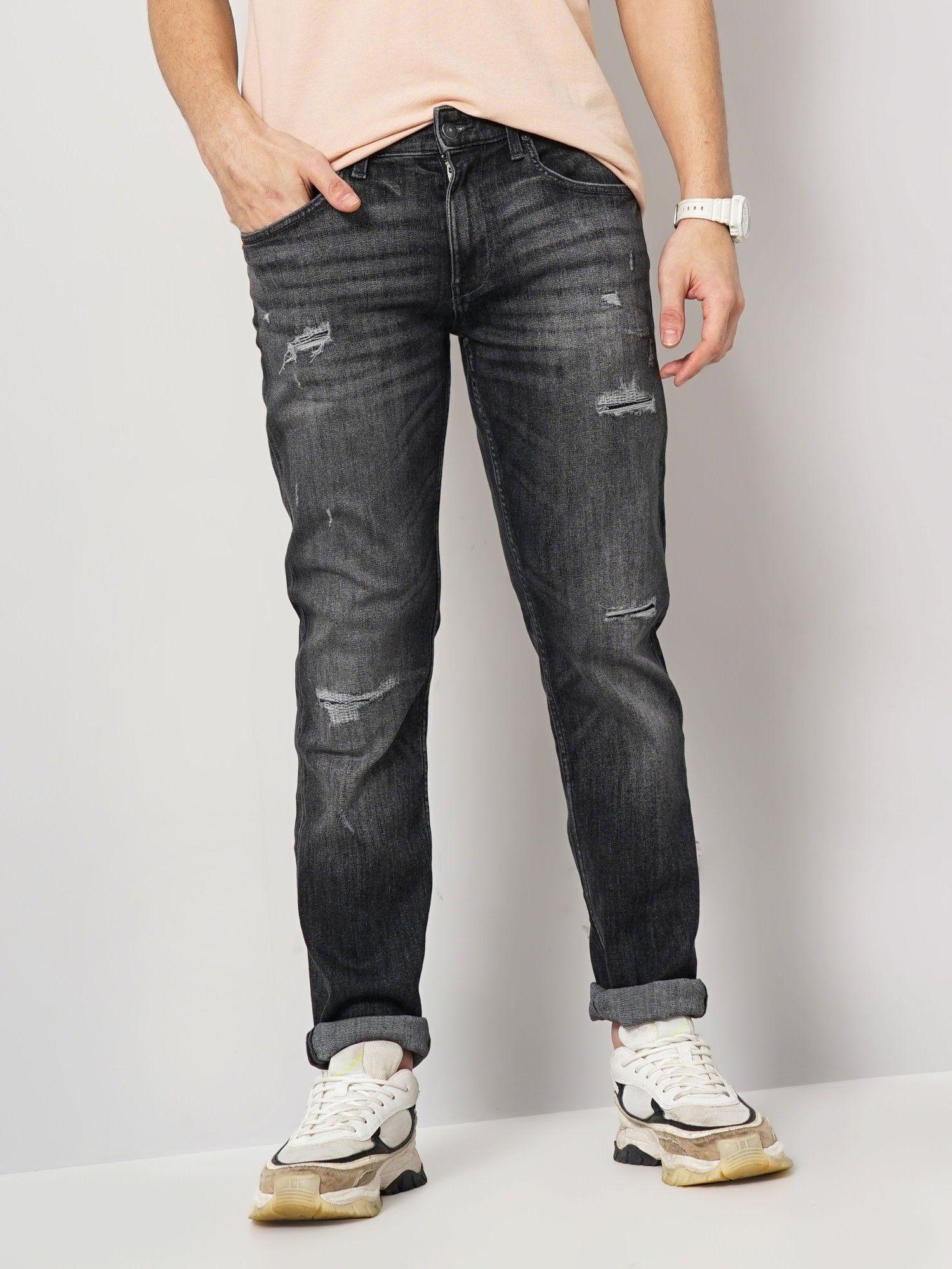 grey cotton distress denim jeans