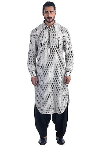 grey cotton pathani kurta set