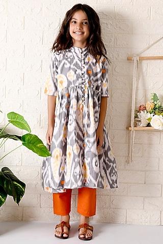 grey-cotton-printed-kurta-set-for-girls