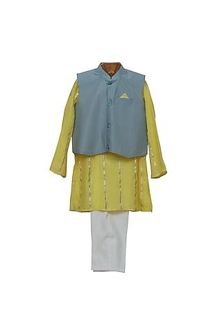 grey cotton silk bundi set with kurta set for boys