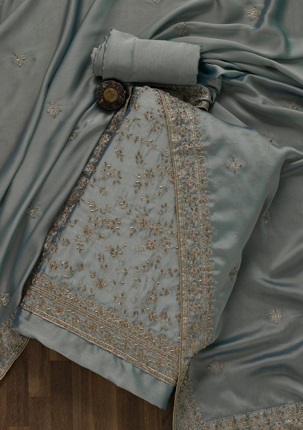 grey cutdana georgette unstitched salwar suit