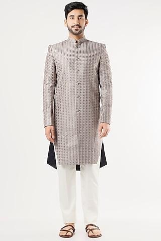 grey embroidered indowestern sherwani