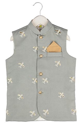 grey embroidered nehru jacket for boys