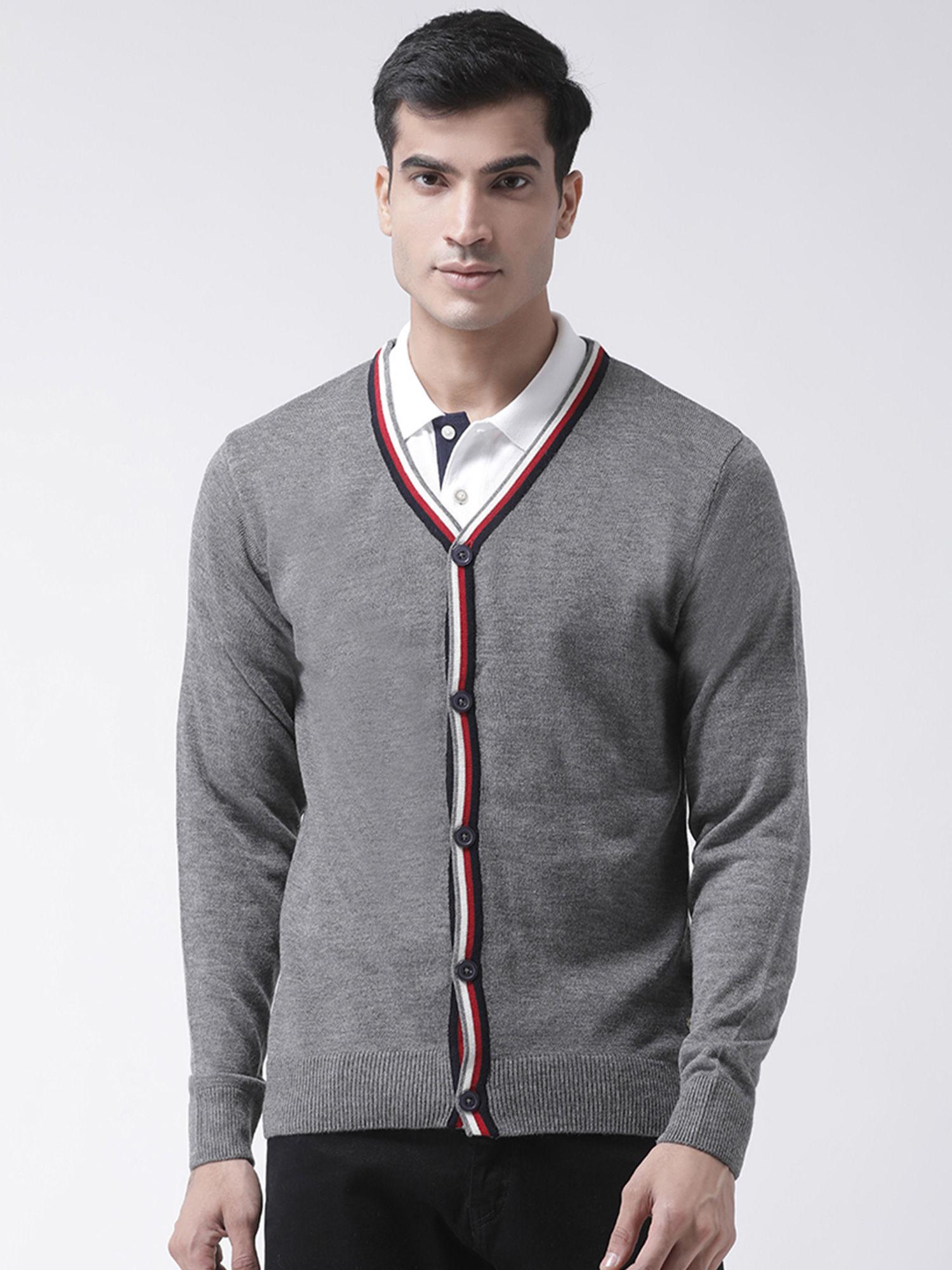 grey full sleeve solid/plain v-neck sweater