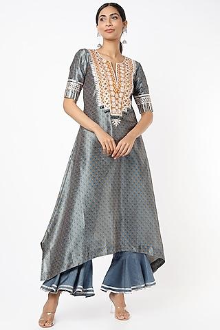 grey gota embroidered tunic set