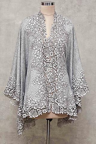 grey knitted cape with lace border