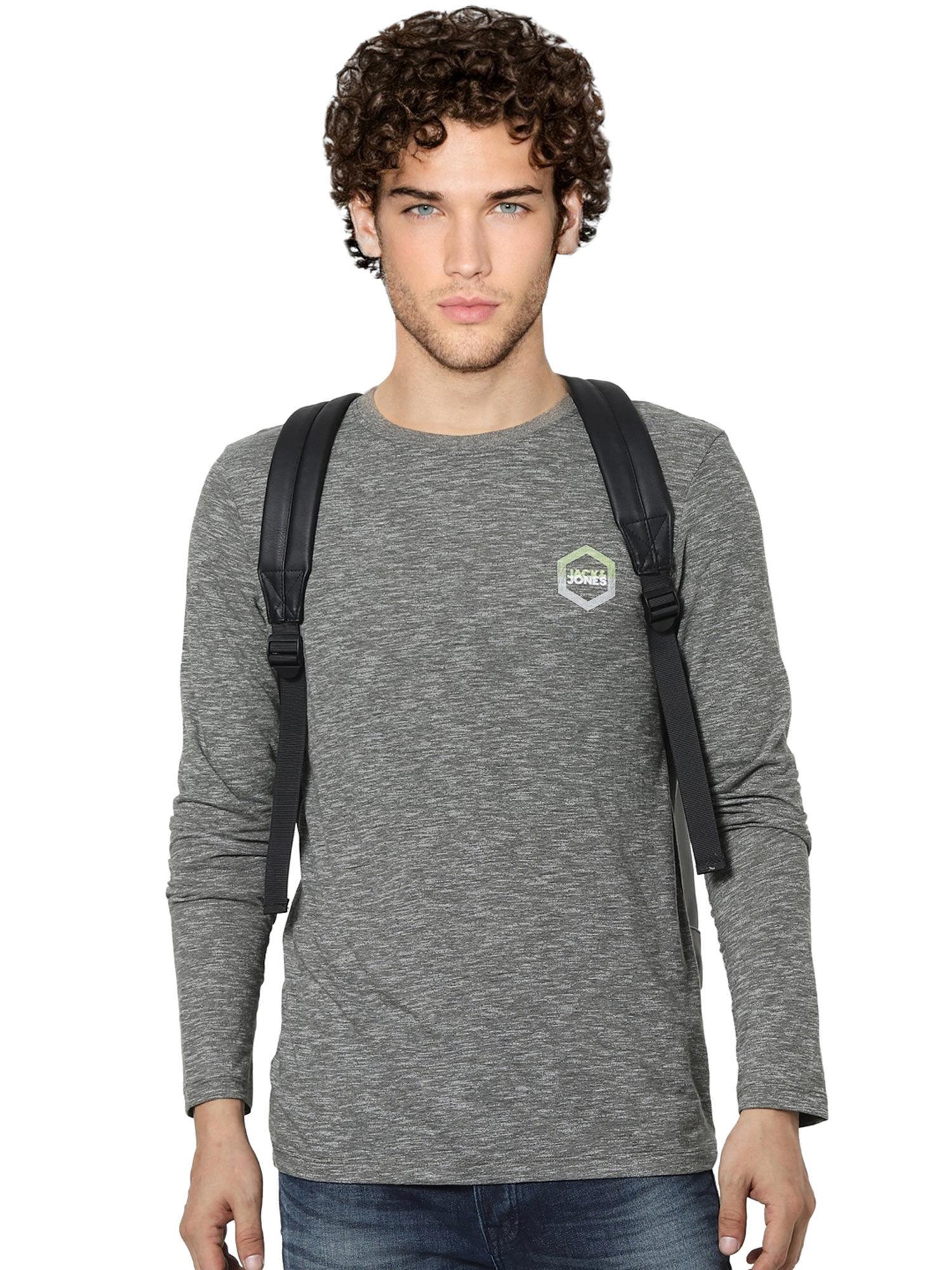grey logo print full sleeves t-shirt