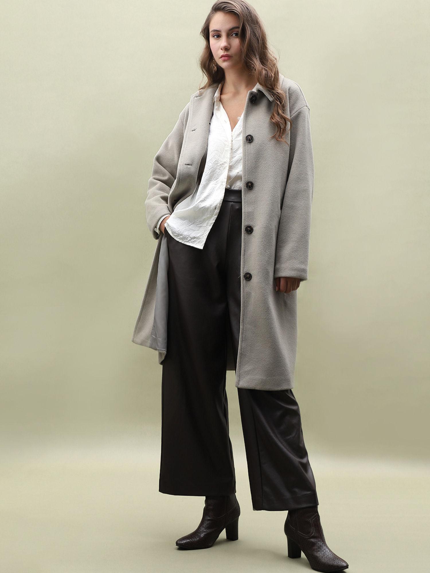 grey long duster coat with belt (set of 2)
