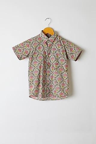 grey lotus printed shirt for boys