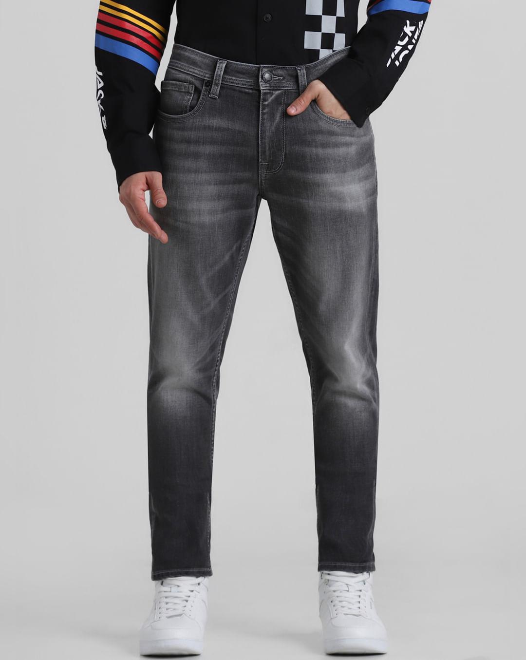 grey low rise washed slim fit jeans