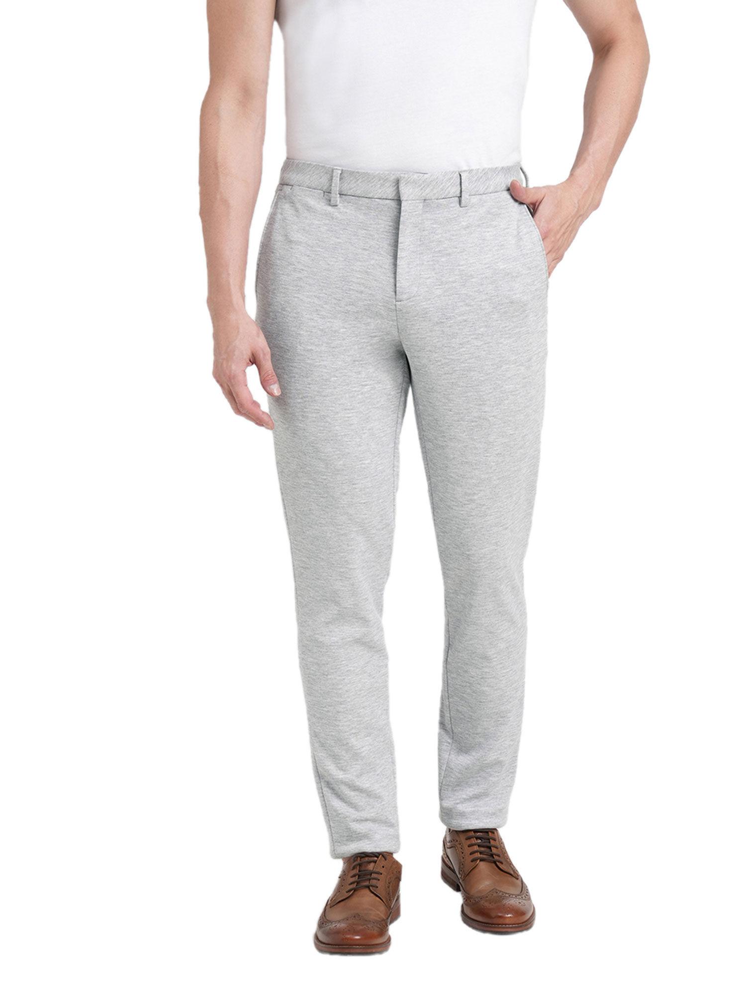 grey mid rise slim fit trousers