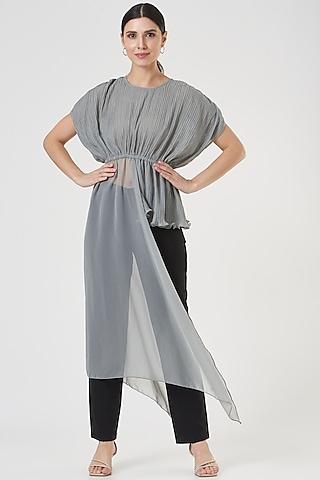 grey pleated top