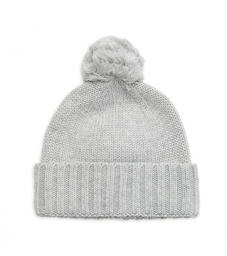 grey pom-pom knit beanie hat