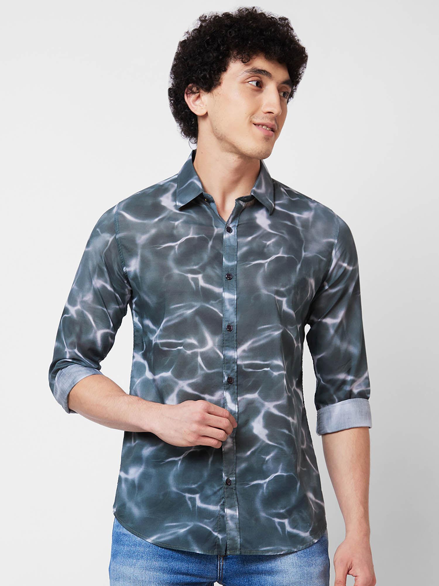 grey printed full sleeve shirt for men