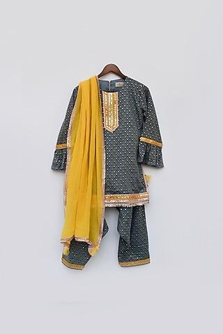 grey printed kurta set for girls