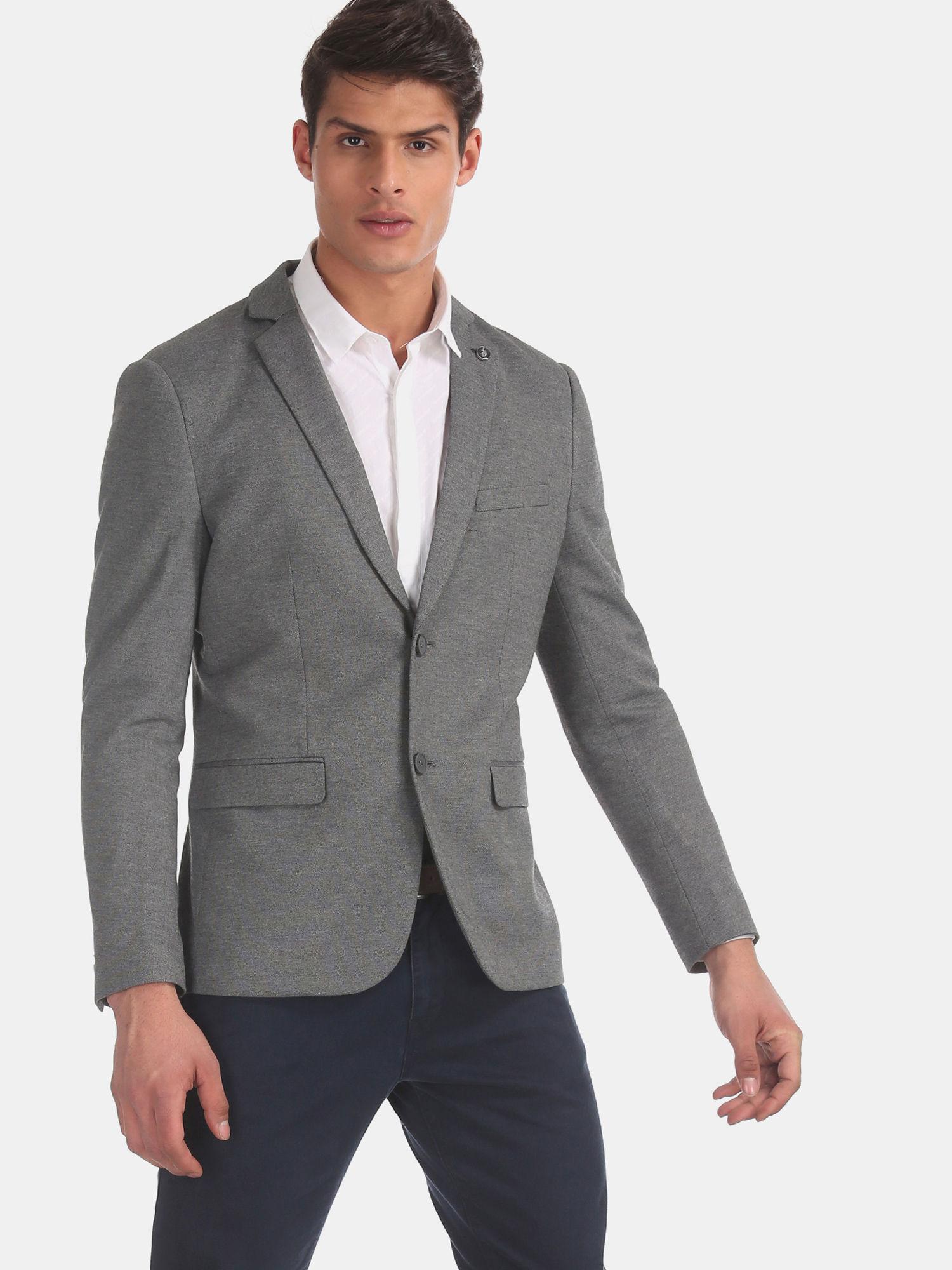 grey self design formal blazer