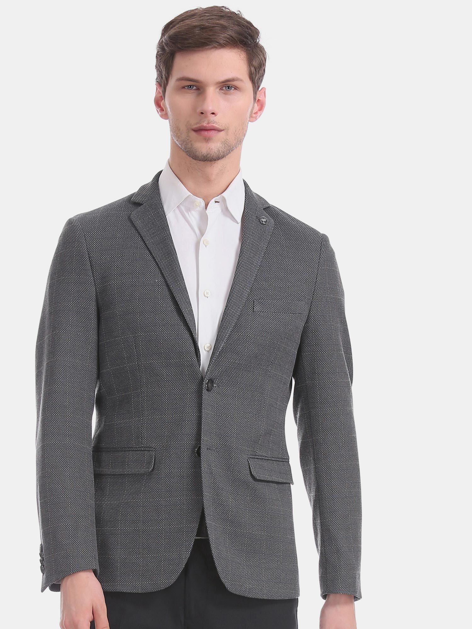grey self design formal blazer