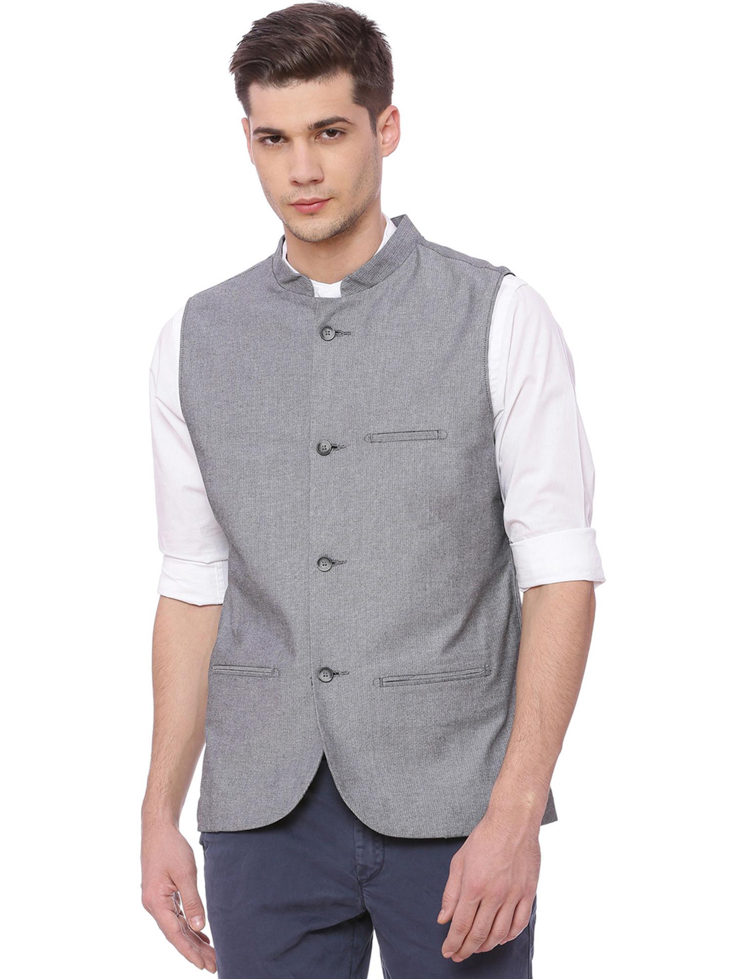 grey self design waistcoat