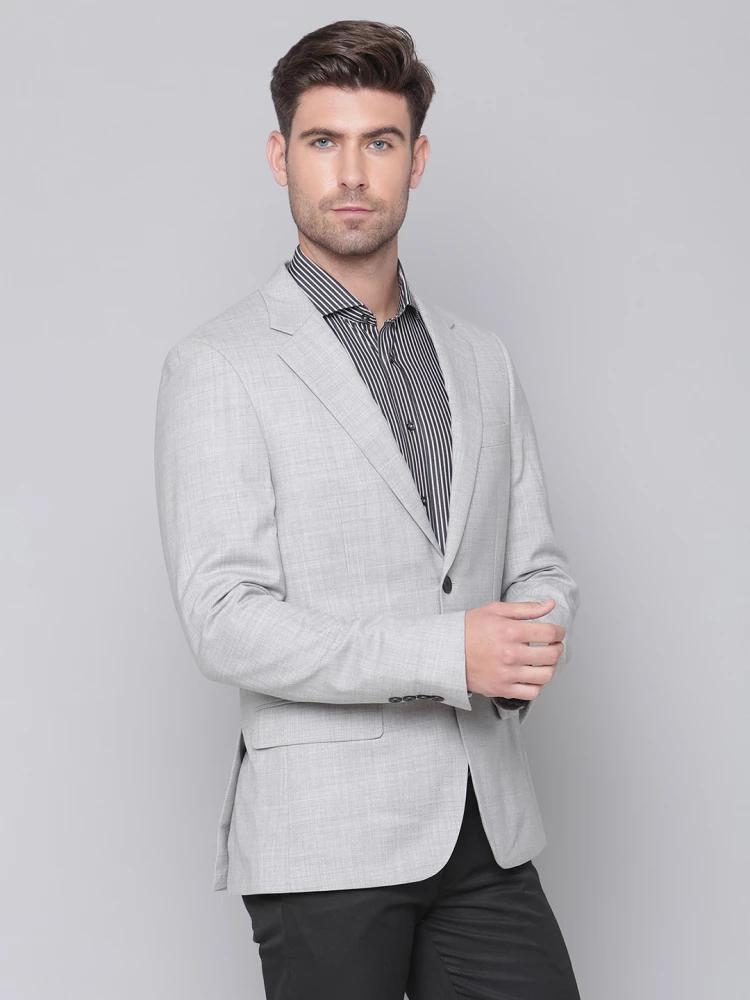 grey self-design notched lapel suit