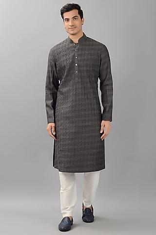 grey silk kurta set