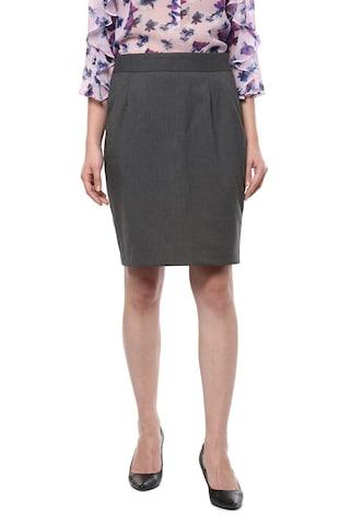 grey solid knee length formal women regular fit skirt