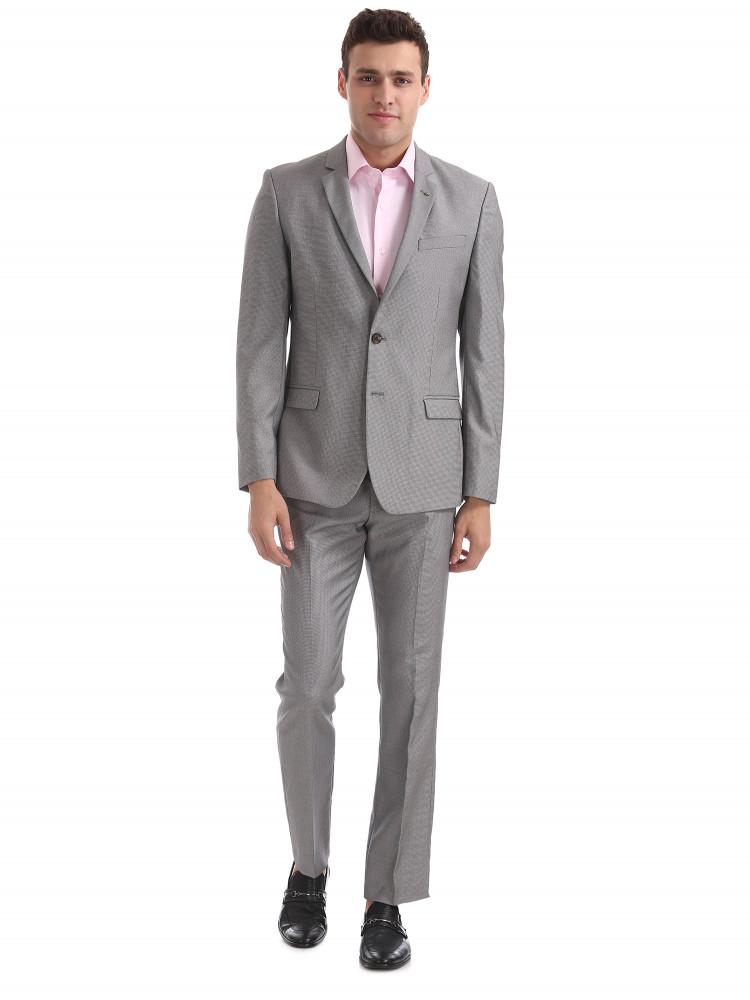 grey solid notched lapel suit set