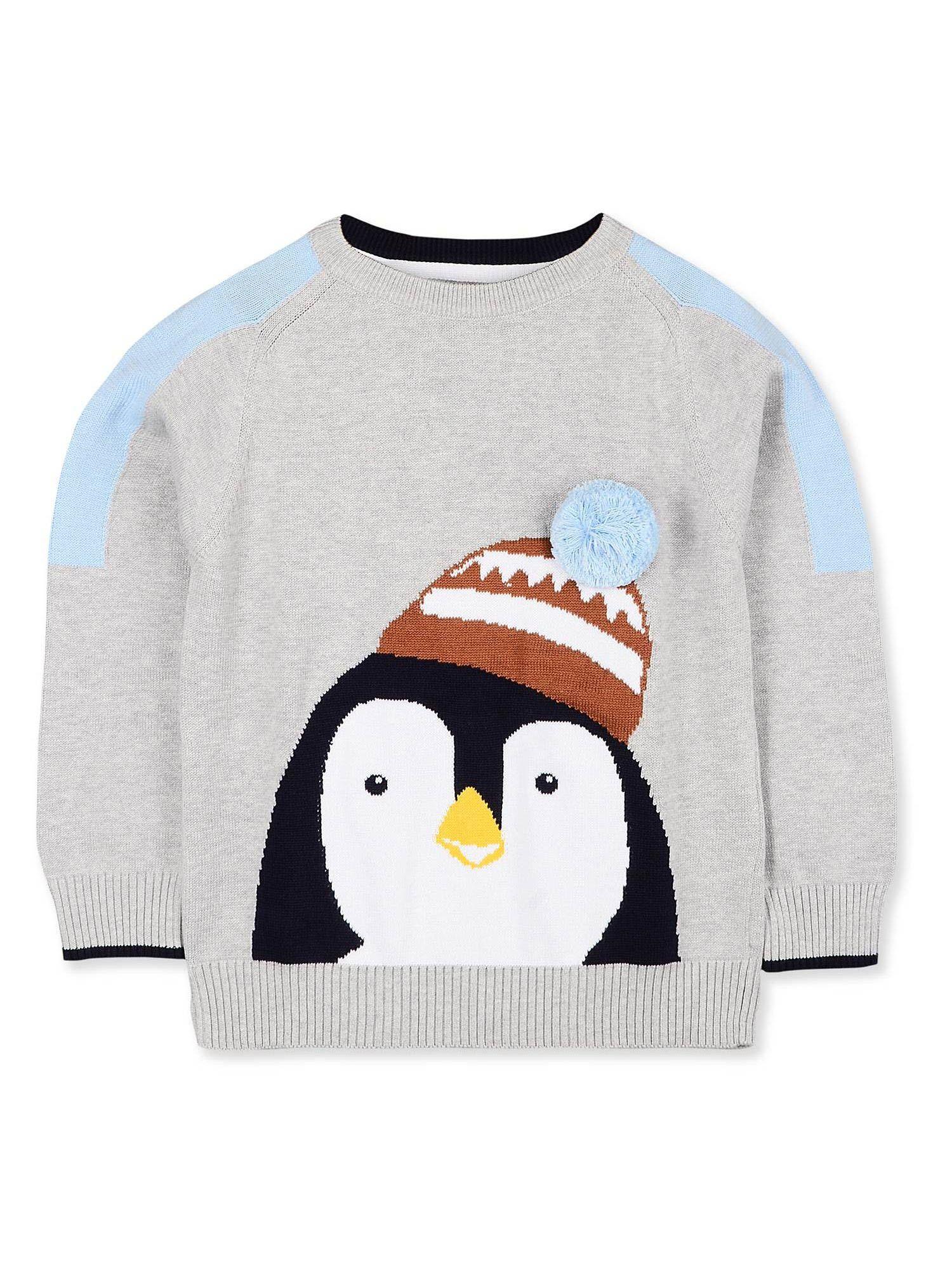 grey striking penguin sweater