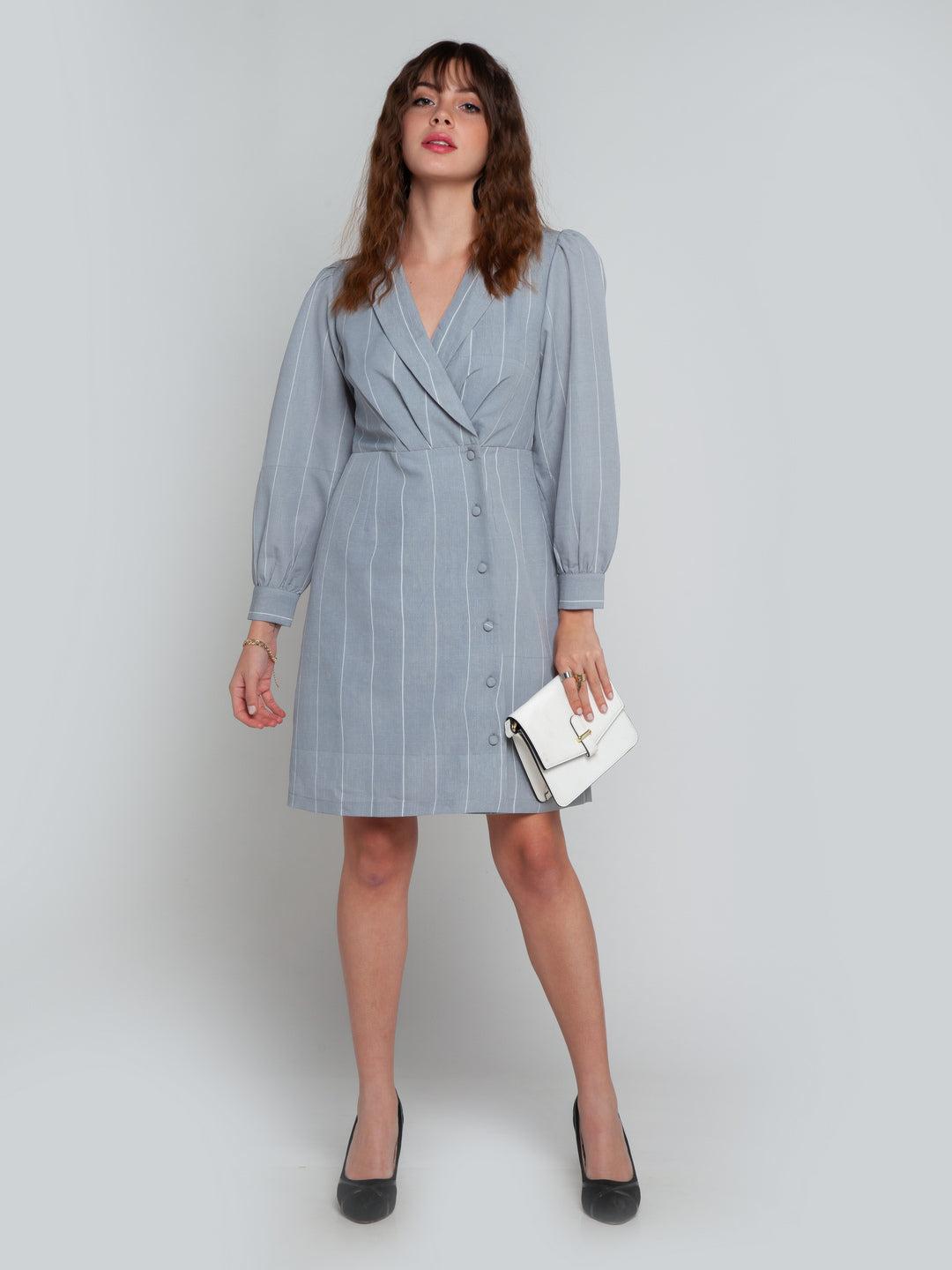 grey striped short dress for women