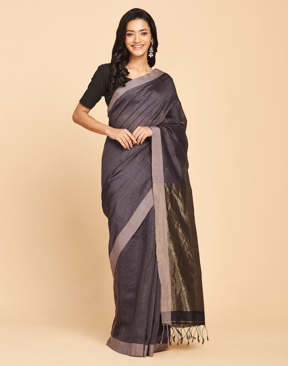 grey wool blend woven sari