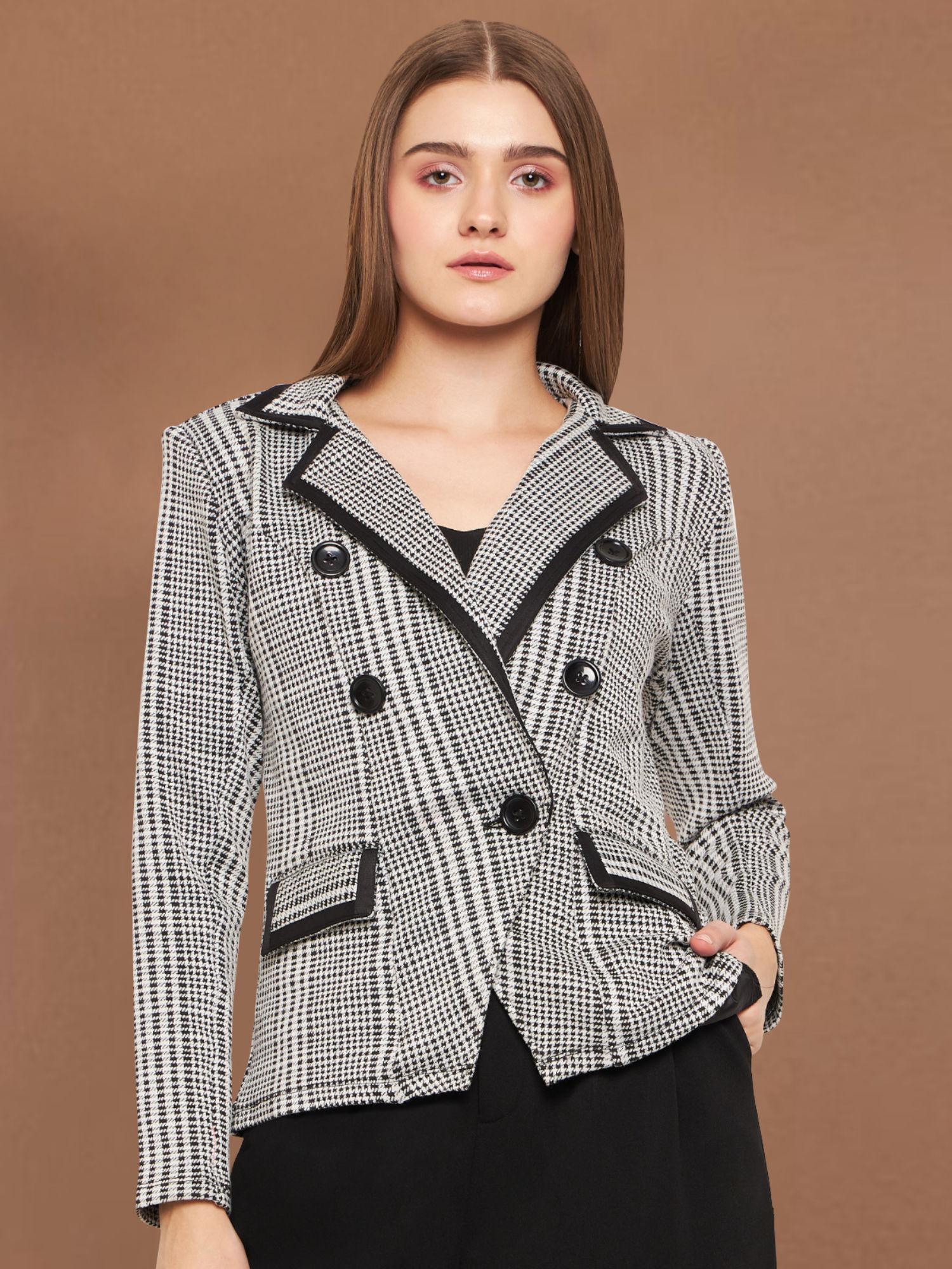 grey & black checks stretch blazer