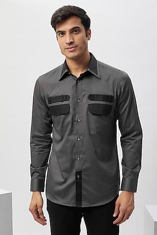 grey & black cotton patchwork shirt